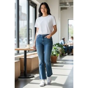 Maurices High Rise Cropped Flare Jeans Women 16W Stretch Raw Hem Blue Denim